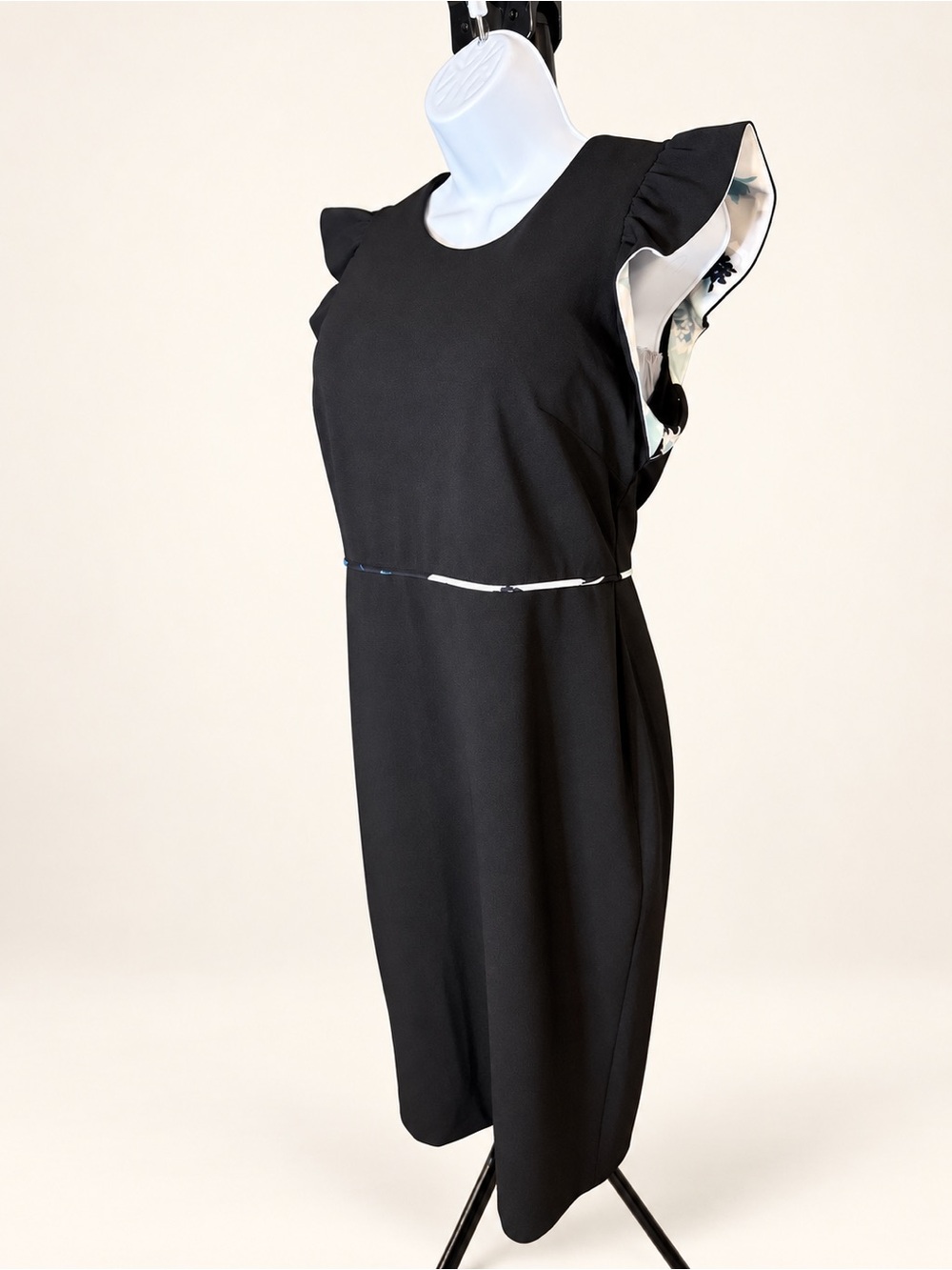 Calvin Klein Black Midi Sheath Dress with Flutter Sleeves - Picture 5 of 9